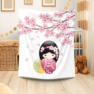 Cobertor De Velo Boneca de Kokeshi do primavera - menina de gueixa