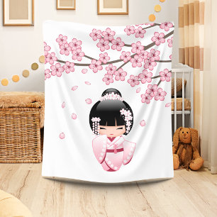 Cobertor De Velo Boneca Kawaii Kokeshi Quimono Rosa