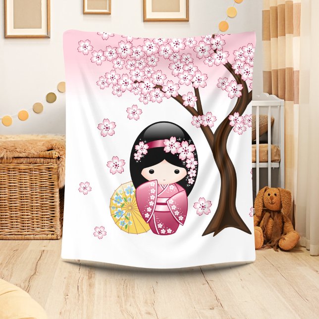 Cobertor De Velo Boneca Kokeshi da Primavera - Garota Geisha Japone (Criador carregado)