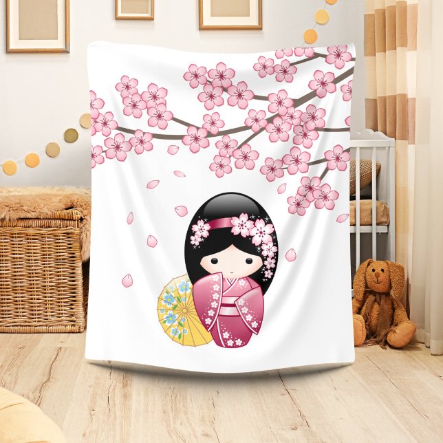 Cobertor De Velo Boneca Kokeshi da Primavera - Garota Geisha Japone (Criador carregado)