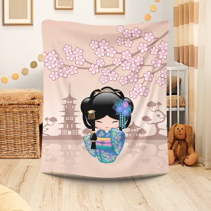 Cobertor De Velo Boneca Kokeshi Keiko - Garota Geisha com Quimono A