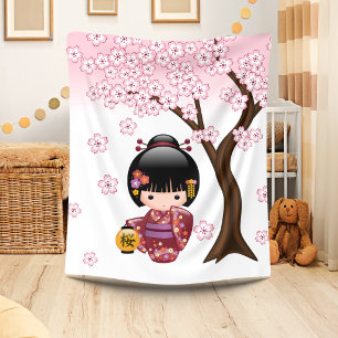 Cobertor De Velo Boneca Kokeshi Sakura - Garota Geisha Japonesa Fof