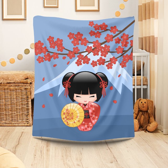 Cobertor De Velo Boneca Kokeshi Sakura Vermelha - Garota Geisha Fof (Criador carregado)