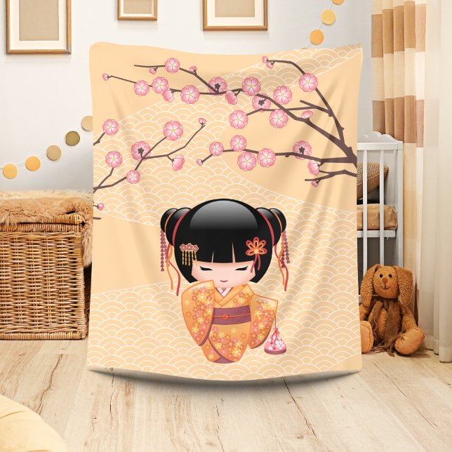 Cobertor De Velo Boneca Kokeshi Ume - Garota Geisha Japonesa do Pês (Criador carregado)