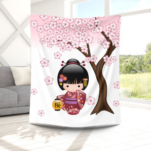 Cobertor De Velo Boneca Sakura Kokeshi - Garota Geisha Japonesa Bon
