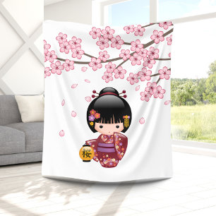 Cobertor De Velo Boneca Sakura Kokeshi - Garota Geisha Japonesa Bon