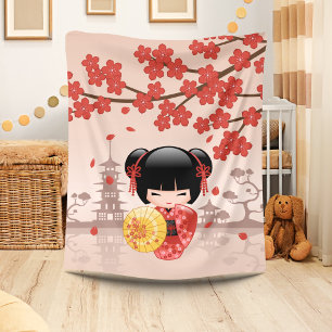 Cobertor De Velo Boneca vermelha de Sakura Kokeshi - gueixa