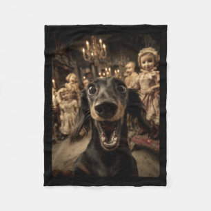 Cobertor De Velo Bonecas Engraçadas de Dachshund Selfie Assustadora