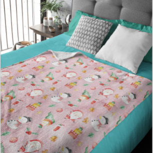 Cobertor De Velo Boneco de neve de Natal Água-forte Rosa
