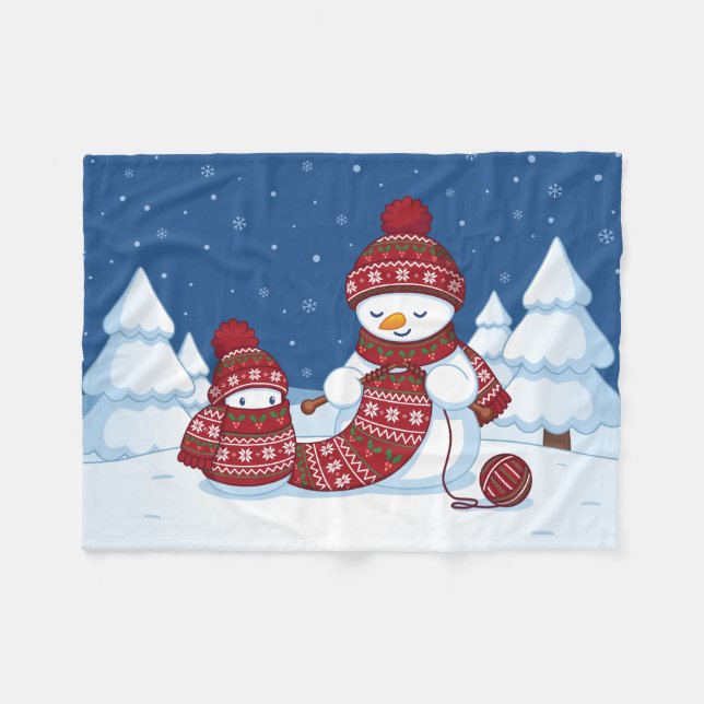 Cobertor De Velo Boneco de Neve Tricotando Cachecol de Natal (Frente (Horizontal))