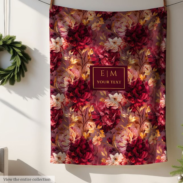 Cobertor De Velo Bonito Brilhante Borgonha Dourada Aquarela Floral (Pretty Blush Burgundy Gold Watercolor Floral Fleece Blanket)
