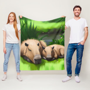 Cobertor De Velo Bonito Engraçado Napping Capybaras por Pond
