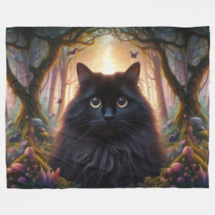 Cobertor De Velo Bonito gato preto fluffy com olhos Dourados