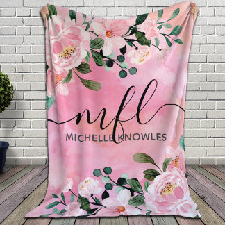 Cobertor De Velo Bonito monograma de Script de Tendência Floral Cor