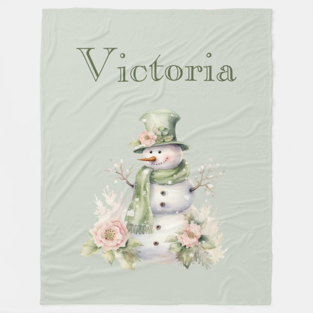 Cobertor De Velo Bonito Snowman Personalizado Verde Moderno (Frente)
