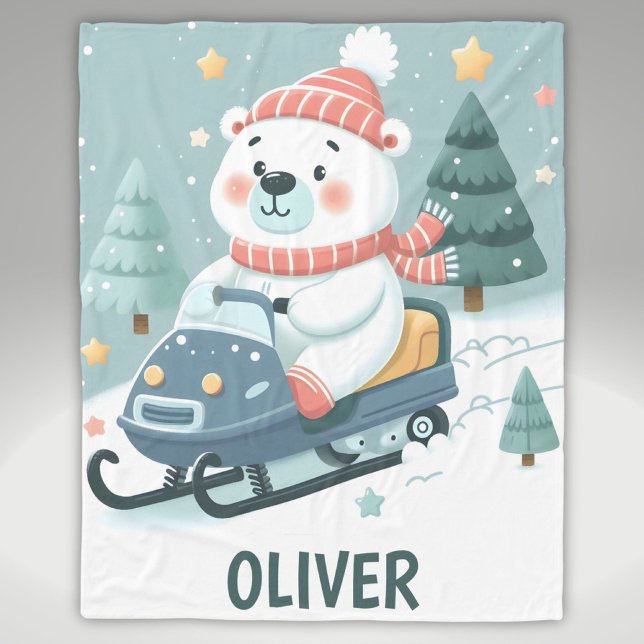 Cobertor De Velo Bonito Urso Polar Movido Snowmobile Personalizado (Criador carregado)