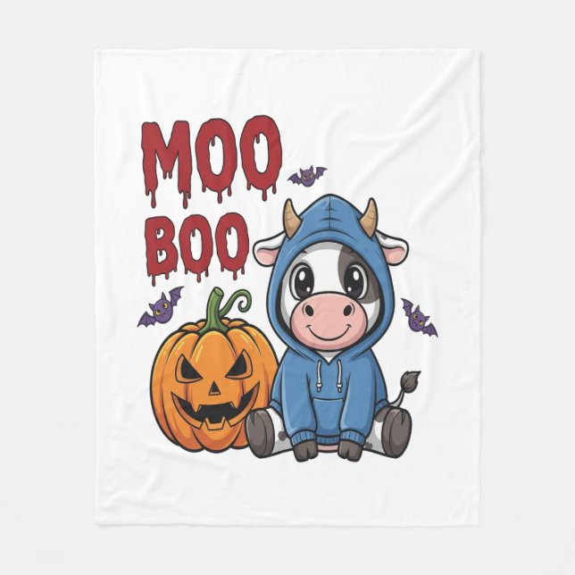 Cobertor De Velo Boo Halloween Spooky Vaca Fantasma (Frente)