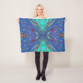 Cobertor De Velo Borboleta Abstrata Azul e Vermelha Trippy Retro