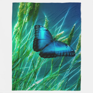 Cobertor De Velo Borboleta Azul Morpho na Grama Verde