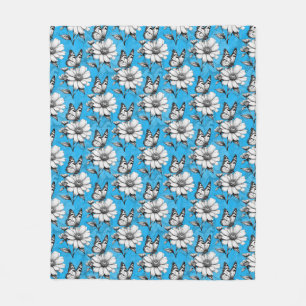 Cobertor De Velo Borboleta no padrão de flores Design azul
