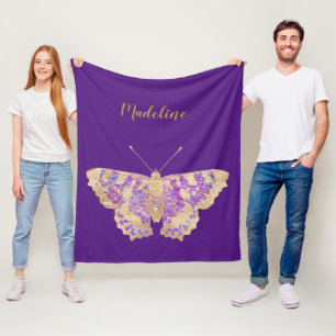 Cobertor De Velo Borboleta Púrpura e Dourada Personalizada