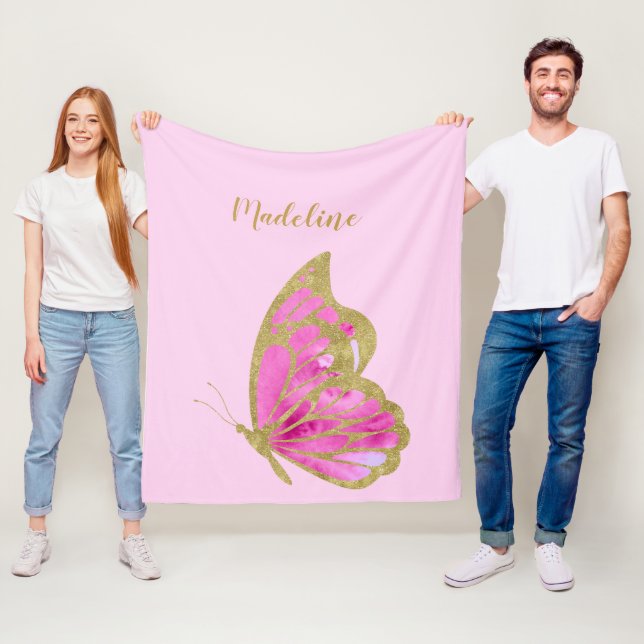 Cobertor De Velo Borboleta rosa e Dourada personalizada (In Situ)