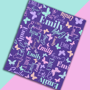 Cobertor De Velo Borboletas-arco-íris nome personalizado púrpura az