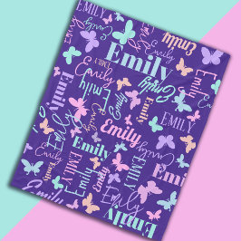 Cobertor De Velo Borboletas-arco-íris nome personalizado púrpura az