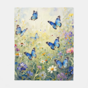 Cobertor De Velo Borboletas Azuis Aquarela Prado de Flores Silvestr
