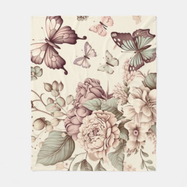 Cobertor De Velo Borboletas e flores decoração pastosa (Frente)