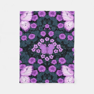 Cobertor De Velo Borboletas e simetria das flores, violeta e azul