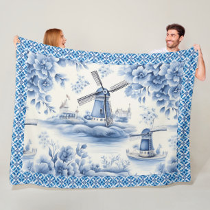 Cobertor De Velo Borda do Azulejo Floral da Fuseira Azul