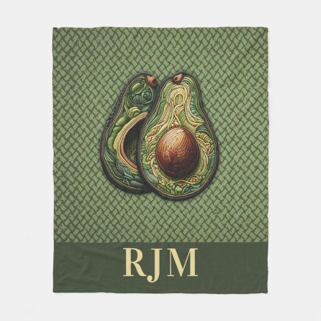 Cobertor De Velo Bordado do Faux do Avocado Lover (Frente)