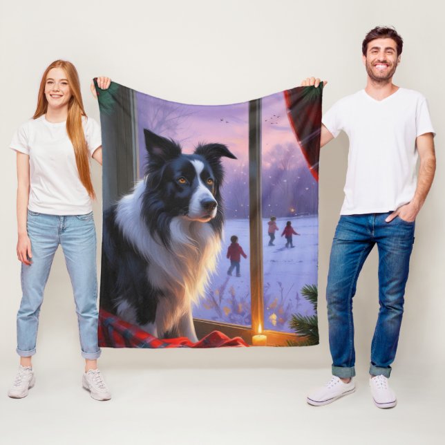 Cobertor De Velo Border Collie Com Luzes De Natal Feriado (In Situ)