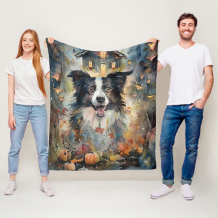 Cobertor De Velo Border Collie de Halloween com Abóboras Assustador