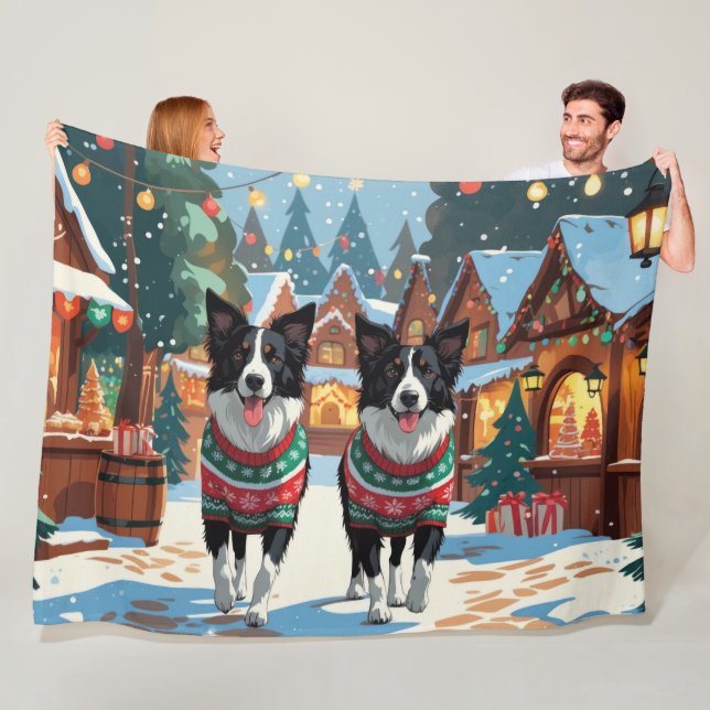 Cobertor De Velo Border Collie Dogs Christmas Snow Holiday (In Situ)