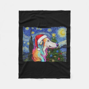 Cobertor De Velo Borzoi Santa Hat Natal Starry Night Dog Art Pa