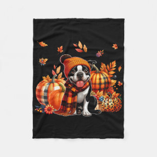 Cobertor De Velo Boston Terrier Ação de Graças Leopard Pumpkins Cai