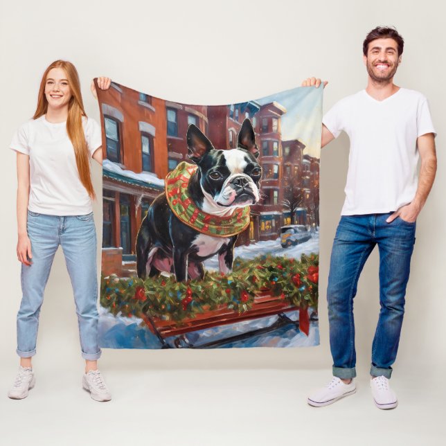 Cobertor De Velo Boston Terrier Christmas Fesason (In Situ)