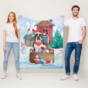 Cobertor De Velo Boston Terrier Dog Na Casa Dos Cachorros De Natal