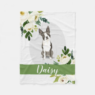 Cobertor De Velo Boston Terrier Dog White, cor d'água personalizada