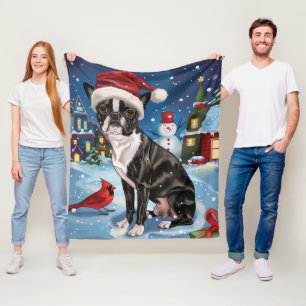 Cobertor De Velo Boston Terrier Dog Winter Wonderland Natal Joy