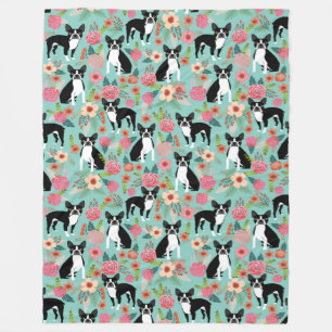 Cobertor De Velo Boston Terrier Floral Blanket - flora safra