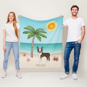 Cobertor De Velo Boston Terrier Marrom em uma Praia Tropical de Ver