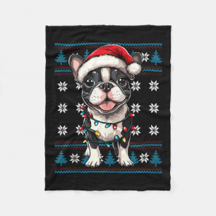Cobertor De Velo Boston Terrier Papais noeis Xmas Tree Luzes Bostie