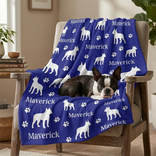 Cobertor De Velo Boston Terrier Personalizado Gift em Aberto (Boston Terrier blanket - personalized with name and color)