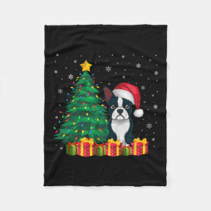 Cobertor De Velo Boston Terrier Santa Hat, Luz de Natal, Cão