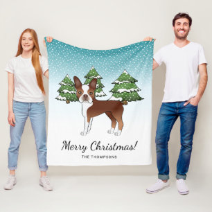 Cobertor De Velo Boston Terrier Vermelha e branca numa floresta de