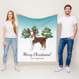 Cobertor De Velo Boston Vermelha E Branca Terrier Em Uma Floresta D