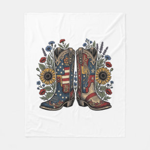 Cobertor De Velo Botas de Cowboy Patrióticas Camisa Floral de Giras